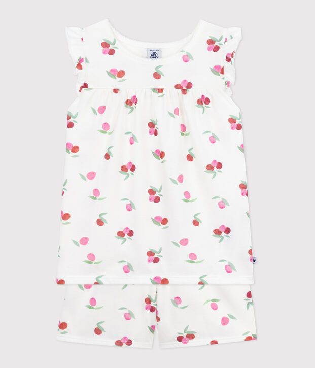Korte katoenen kinderpyjama met vruchtenprint wit/multicouleur