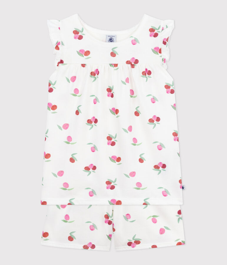 Korte katoenen kinderpyjama met vruchtenprint wit/multicouleur