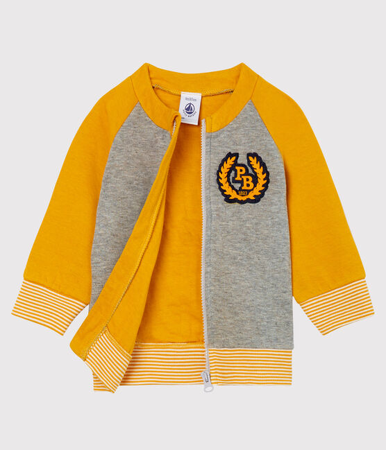 Cardigan zippé bébé garçon en tubique gris SUBWAY/jaune BOUDOR