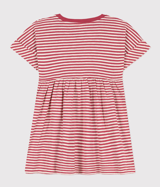 Gestreepte jurk van gevlamde jerseystof voor meisjes roze PAPI/beige AVALANCHE
