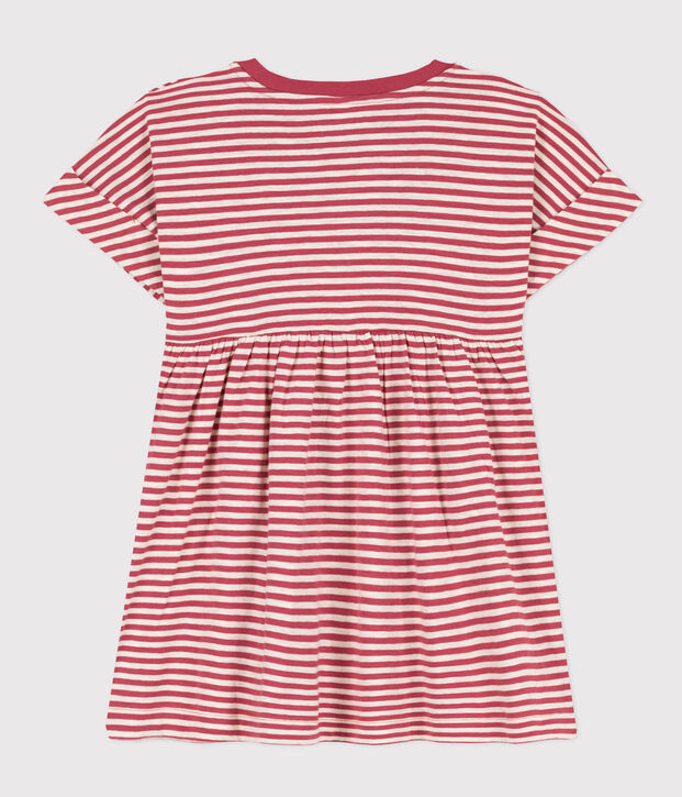 Robe ray&eacute;e en jersey flamm&eacute; enfant fille rose/&eacute;cru