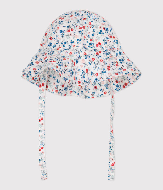 Zonnehoedje in popeline met bloemenprint voor babymeisjes wit MARSHMALLOW/wit MULTICO