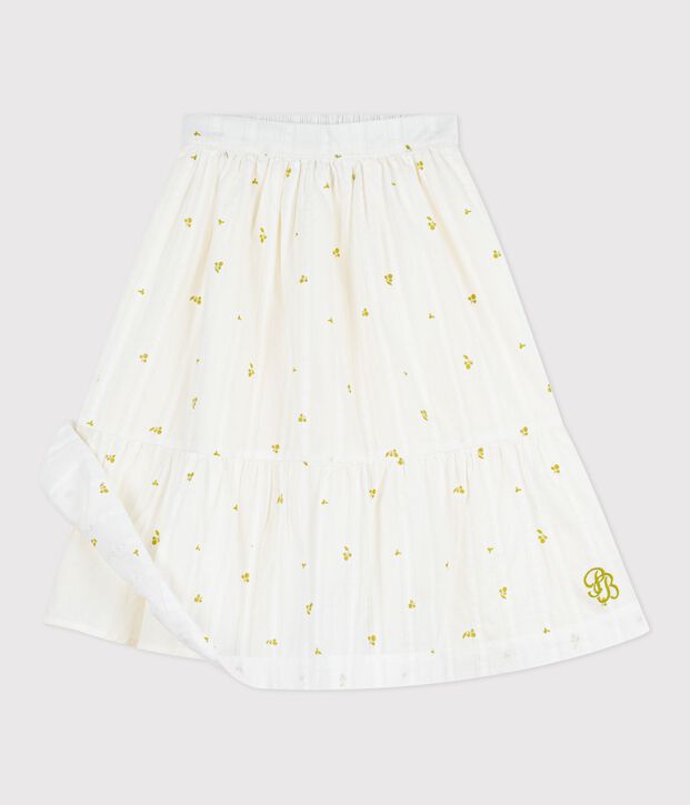 Katoenen lange kinderrok met bloemenprint wit/groen