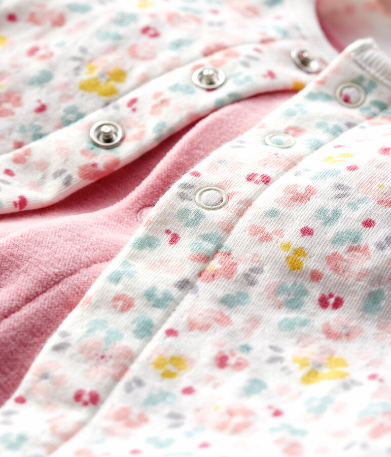 Tweedelige combi baby met roze bloemen van fluweel roze CHARME/wit MULTICO