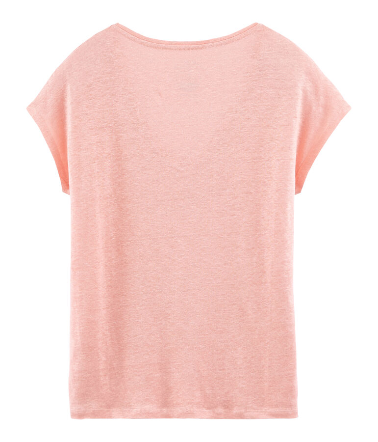 Tee-shirt manches courtes uni femme en lin iris&eacute; rose/rose