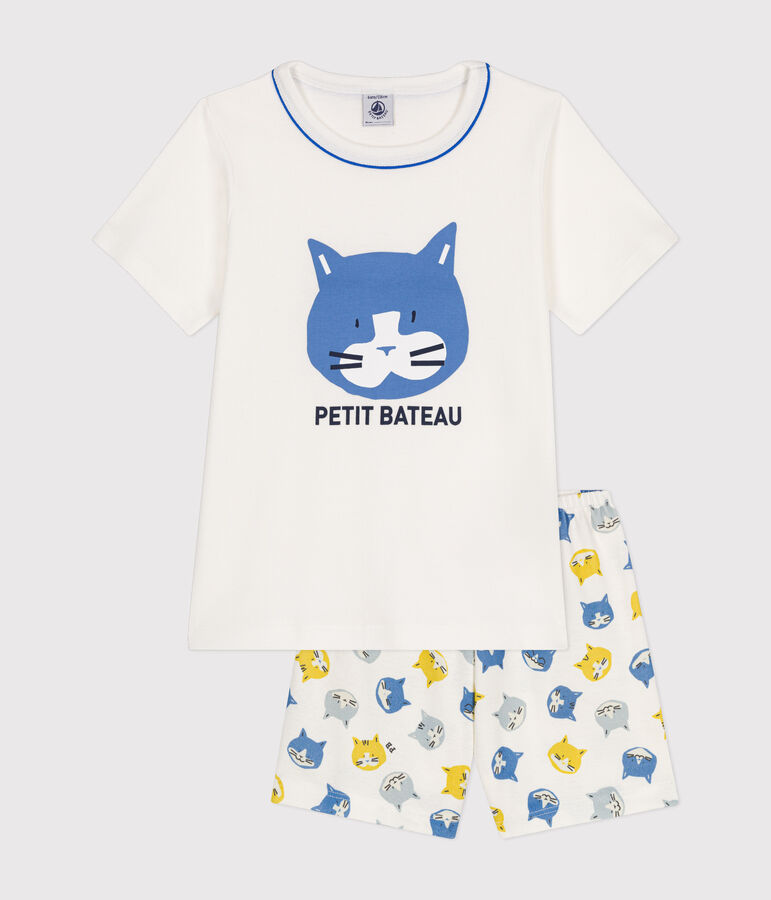 Pyjama short en coton enfant blanc/multicouleur