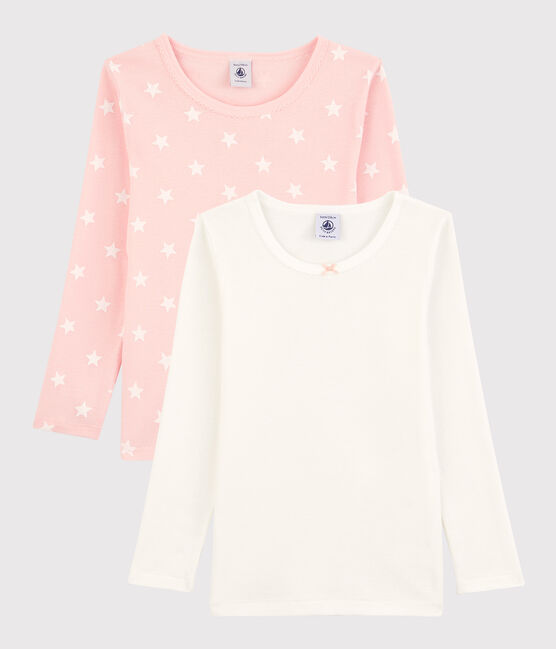 Lot de 2 tee shirts manches longues imprimé étoiles petite fille en coton variante 1