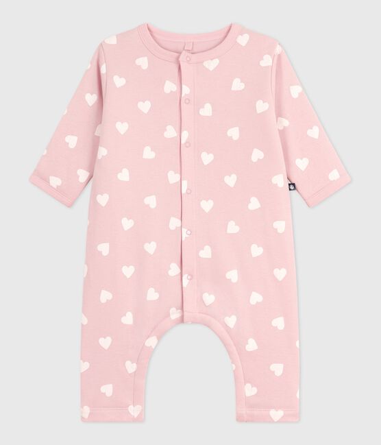 Combinaison ouatinée bébé en coton, imprimé cœurs rose JOLI/ MILK