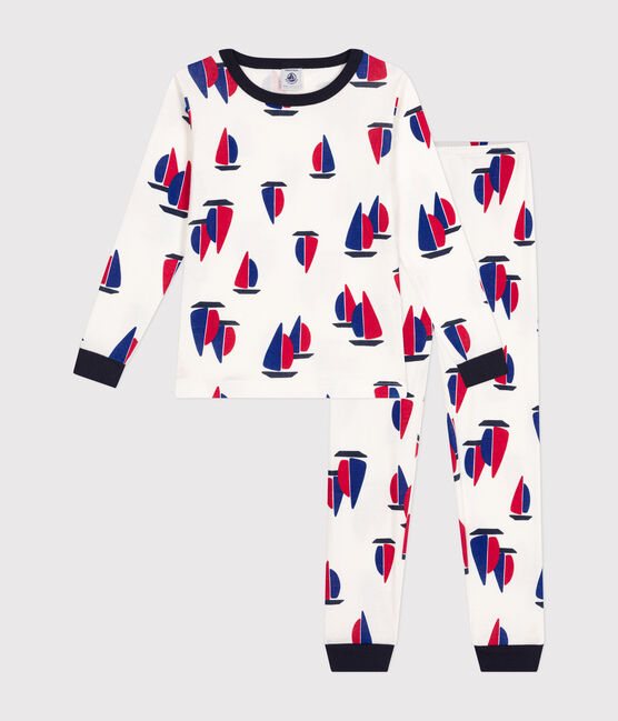 Pyjama ajusté en coton imprimé bateaux enfant blanc MARSHMALLOW/blanc MULTICO