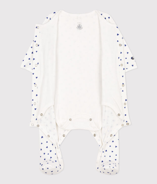 Bodyjama met hart in tubic wit/blauw