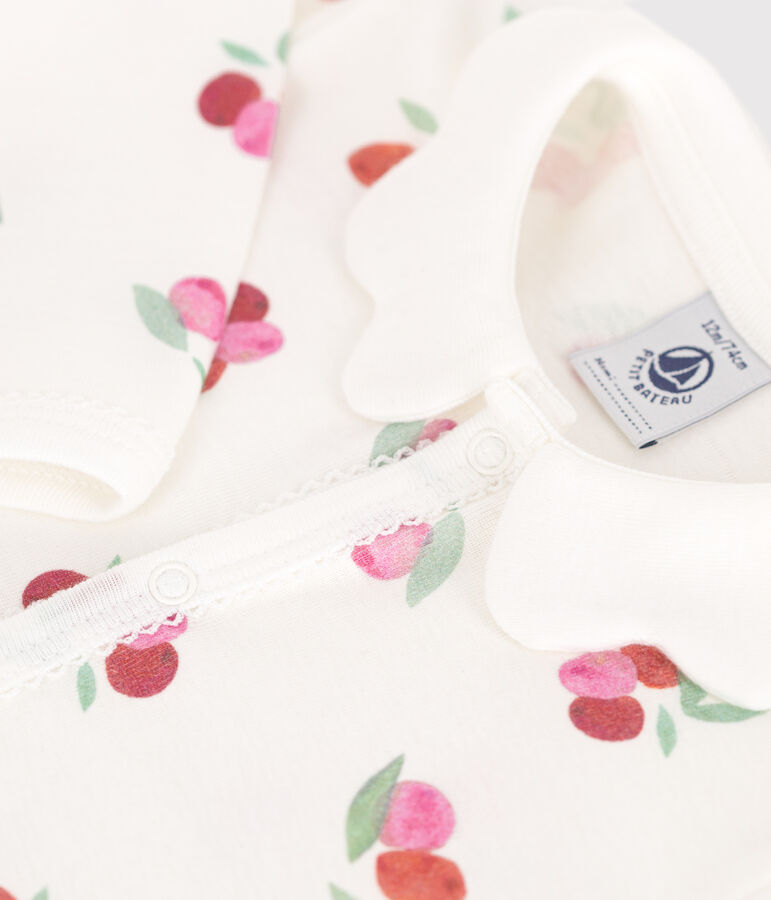 Katoenen babypyjama zonder voetjes met golvend kraagje en vruchtenprint wit MARSHMALLOW/wit MULTICO