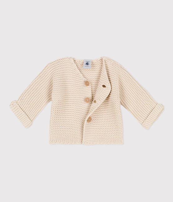 Cardigan bébé tricot point mousse en coton écru AVALANCHE