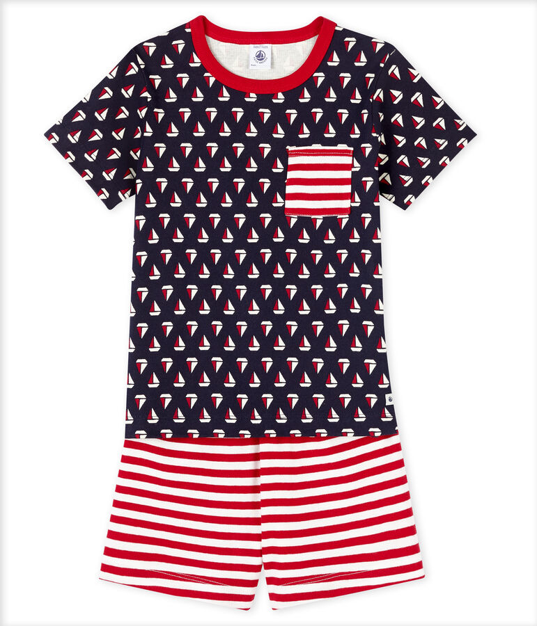 Korte pyjama van gebreide stof voor jongentjes blauw SMOKING/wit MULTICO