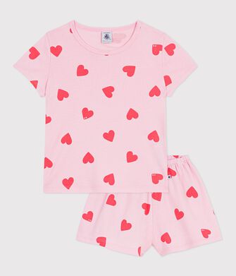 Pyjama short enfant en coton imprim&eacute; c&oelig;urs