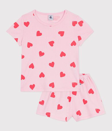 Pyjama short enfant en coton imprim&eacute; c&oelig;urs