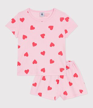 Korte katoenen pyjama met hartjesprint voor kinderen roze/oranje