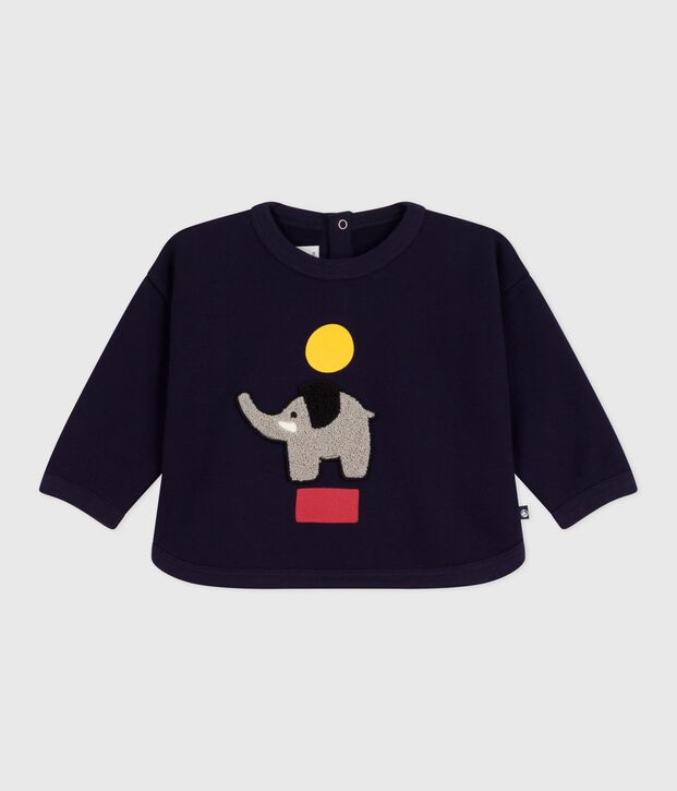 Sweatshirt b&eacute;b&eacute; en coton motif &eacute;l&eacute;phant bleu marine