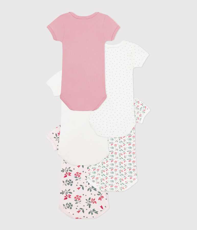 Lot de 5 bodies manches courtes en coton fleuri b&eacute;b&eacute; multicouleur