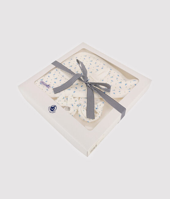 Coffret carré de bain et chaussons bébé en éponge et coton biologique blanc MARSHMALLOW/blanc MULTICO
