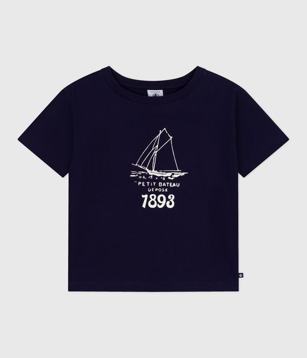 Tee-shirt enfant &agrave; manches courtes imprim&eacute; bleu marine