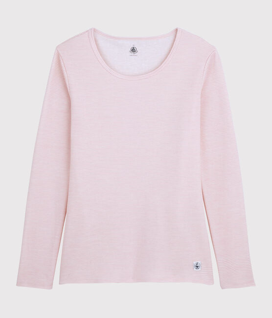 T-shirt laine et coton Femme rose CHARME/blanc MARSHMALLOW