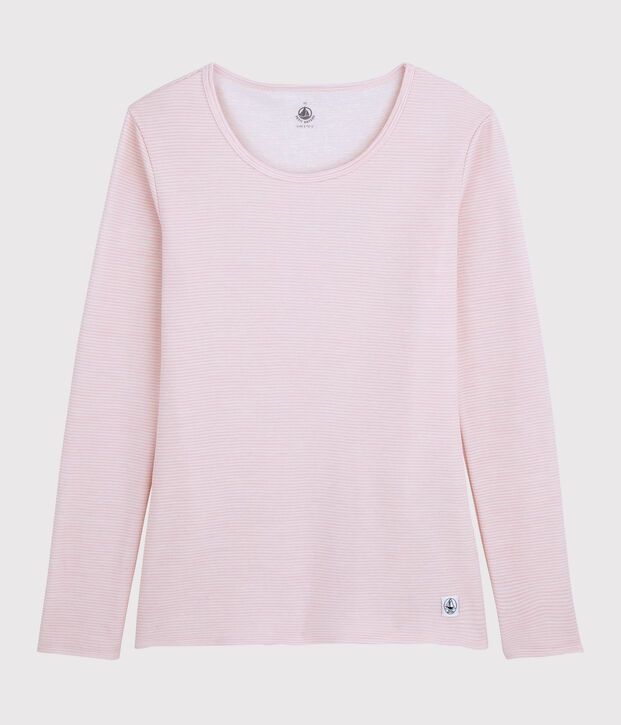 T-shirt laine et coton Femme rose/blanc