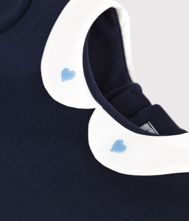 Robe enfant en coton manches courtes unie bleu marine