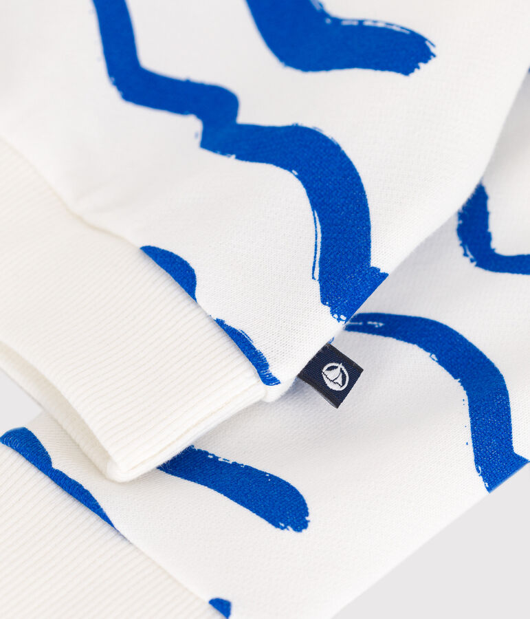 Katoenen babysweater met haaiprint wit/blauw