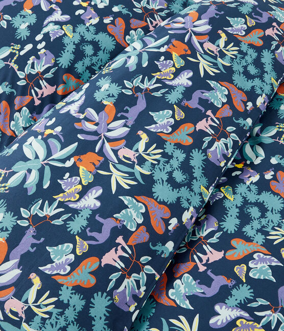 Beddengoed van popeline met jungleprint blauw MEDIEVAL/wit MULTICO