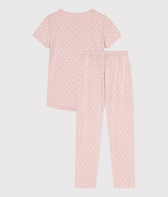 Pyjama manches courtes à pois en coton petite fille SALINE/ MARSHMALLOW