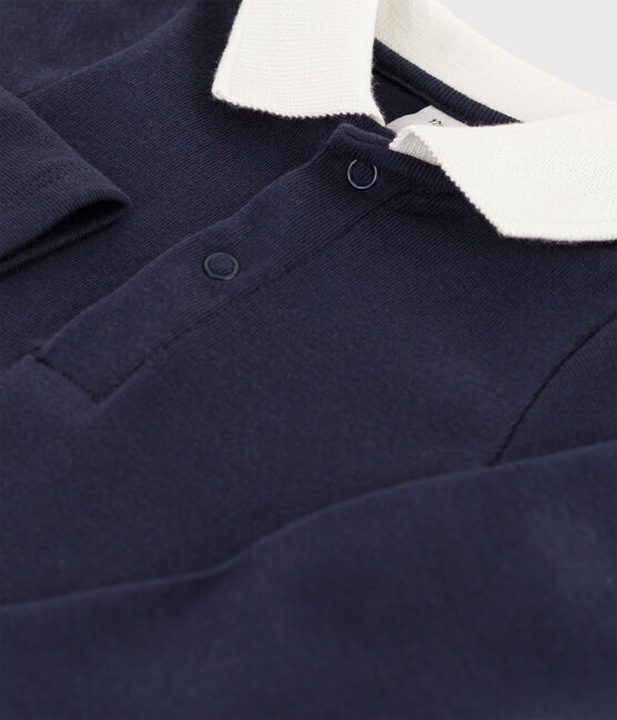 Body manches longues bébé col polo en coton bleu SMOKING