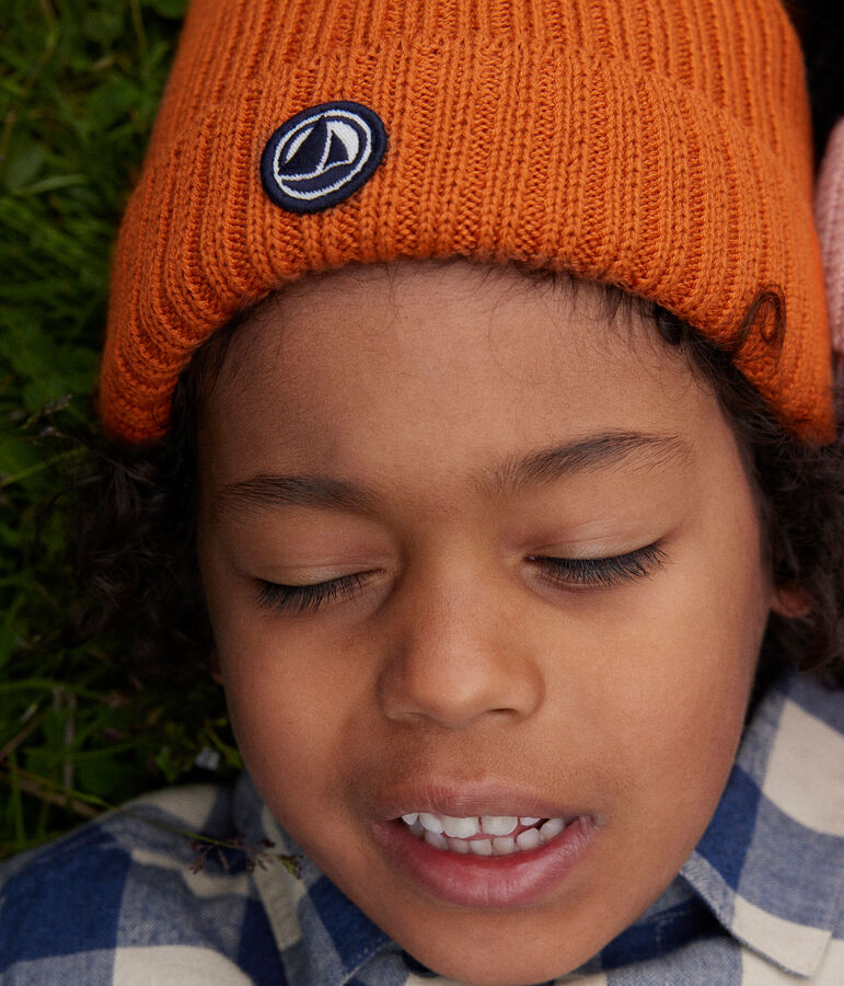 Bonnet en tricot doubl&eacute; en polaire enfant gar&ccedil;on-fille marron