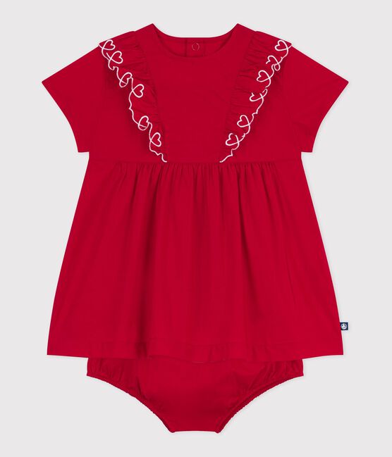 Robe bébé en coton manches courtes unie avec son bloomer rouge TERKUIT