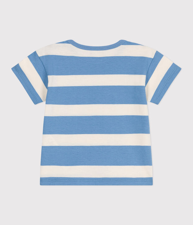 Tee-shirt b&eacute;b&eacute; en coton &agrave; manches courtes ray&eacute; bleu/&eacute;cru