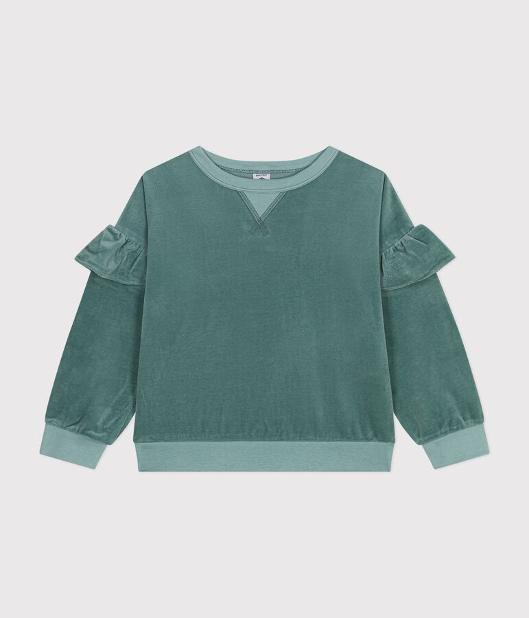 Sweatshirt en bouclette velours unie enfant fille vert