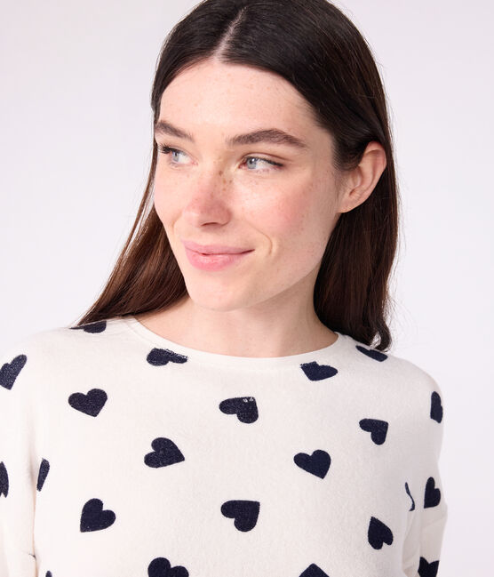 Pyjama femme en coton éponge imprimé cœurs bleu MILK/ SOIR
