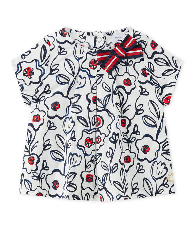 Blouse b&eacute;b&eacute; fille en popeline blanc/multicouleur