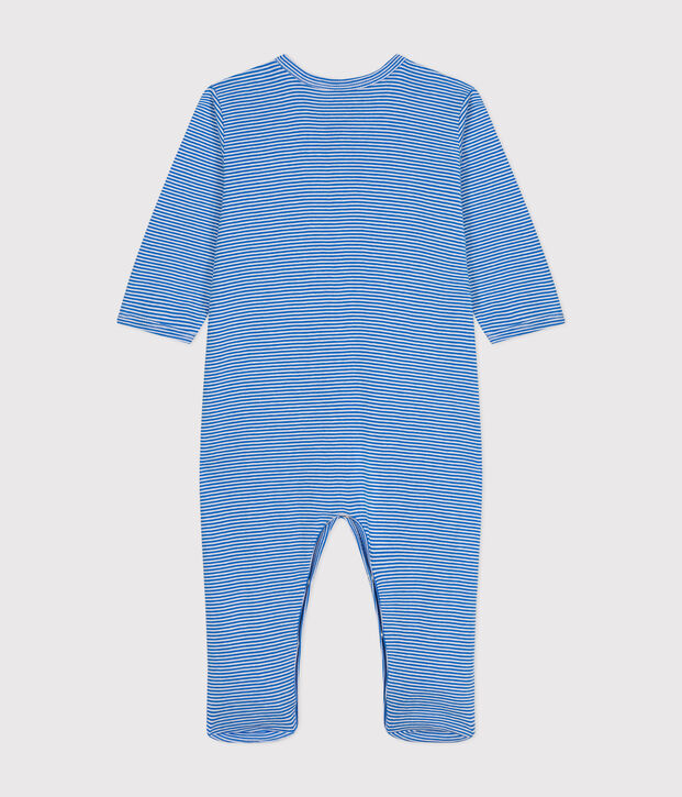 Pyjama &agrave; rayures en coton b&eacute;b&eacute; bleu/blanc