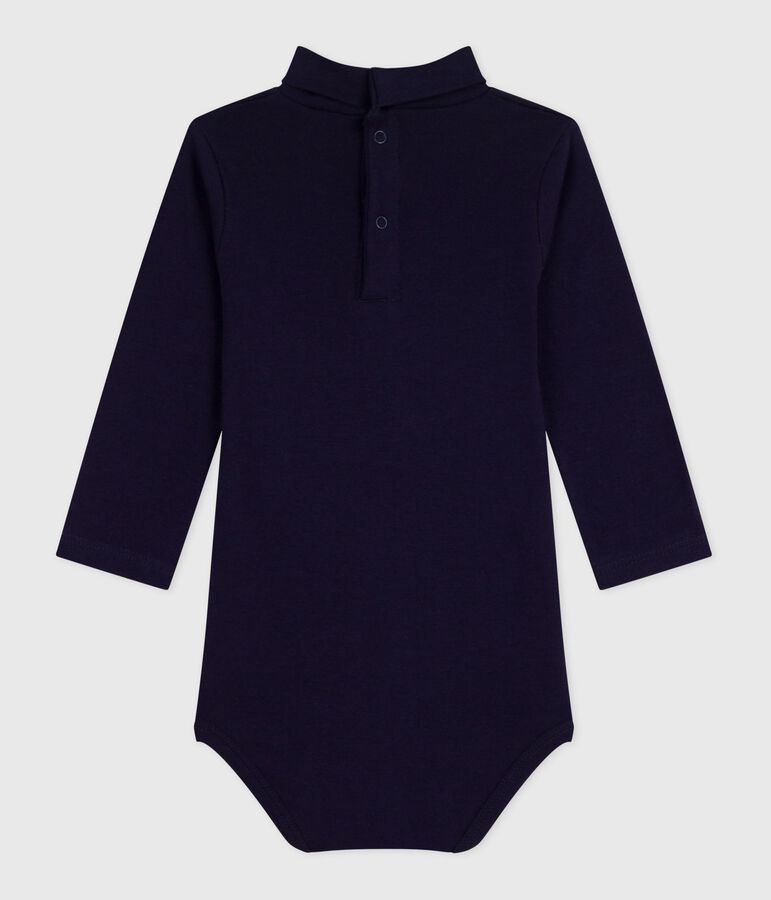 Effen katoenen babyrompertje met rolkraag blauw