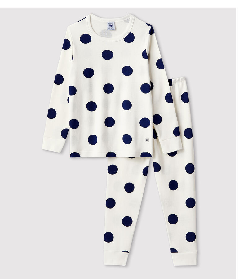 Jongens/meisjes pyjama met grafische print van biologisch katoen wit/blauw