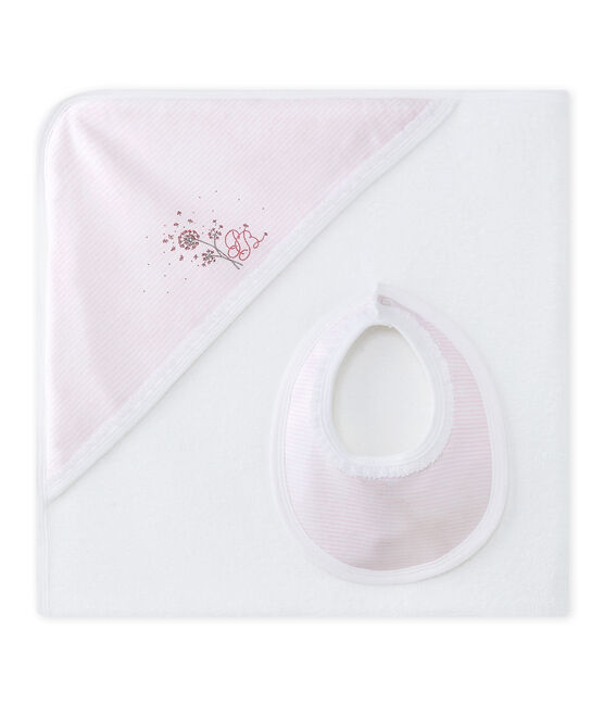 Coffret cape de bain bébé fille rose VIENNE/blanc ECUME
