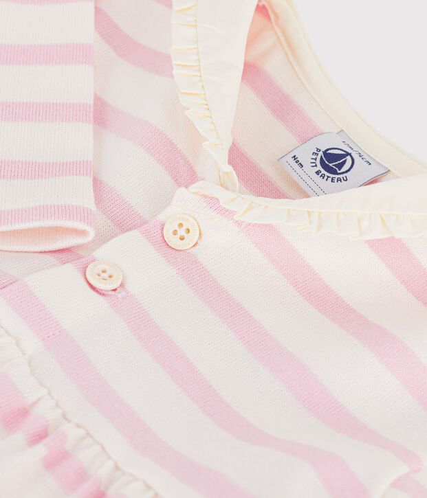 Katoenen babyjurk met lange mouwen en matrozenkraagje roze/roze
