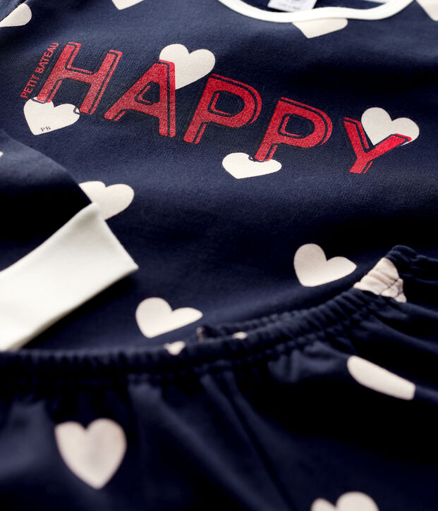 Pyjama imprim&eacute; c&oelig;urs en molleton enfant bleu/blanc