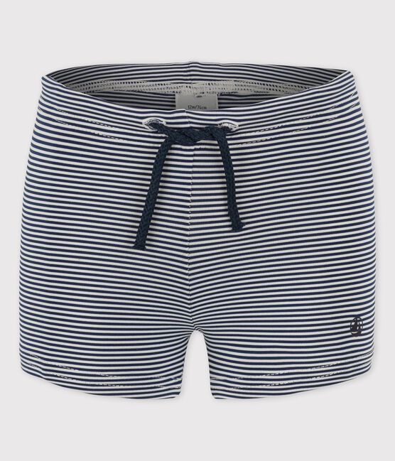 Short de bain en matière recyclée bébé bleu MEDIEVAL/blanc MARSHMALLOW