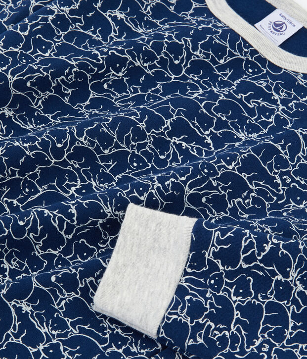 Jongenspyjama van molton blauw/wit