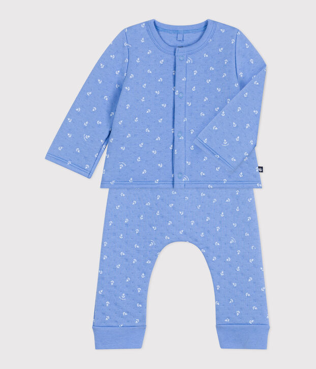 Tweedelig katoenen babysetje blauw/wit