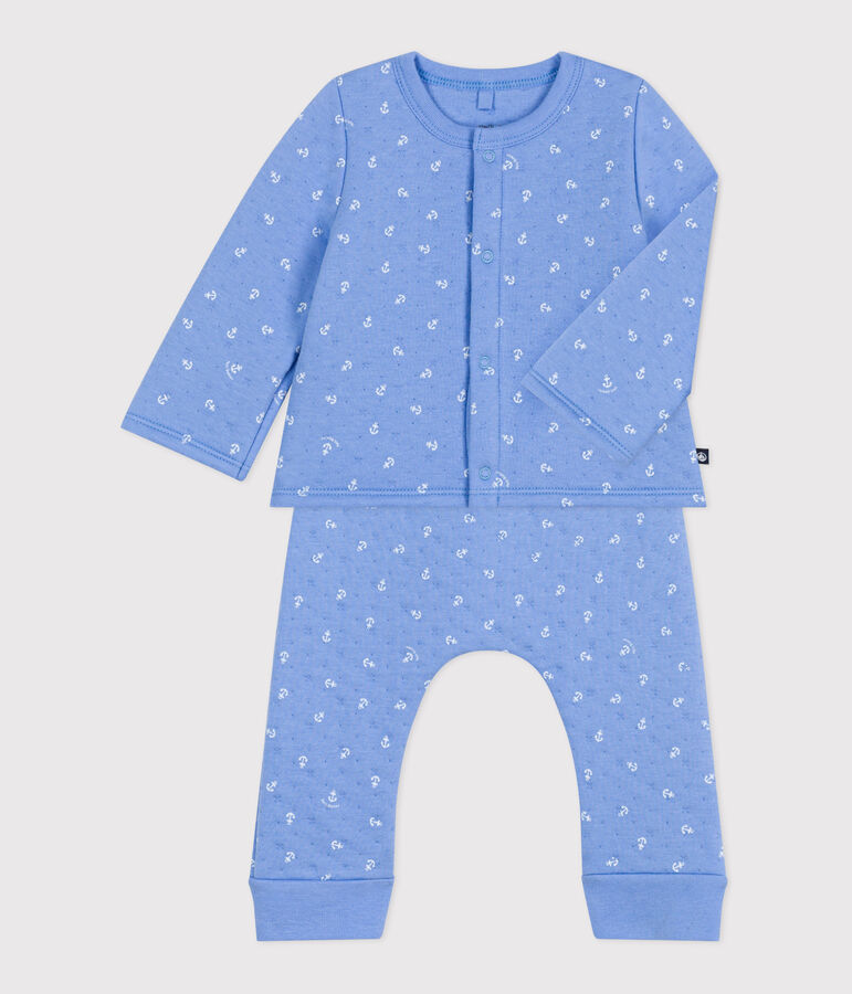 Tweedelig katoenen babysetje blauw/wit