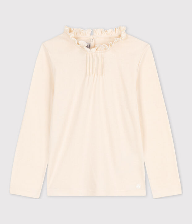 Tee-shirt manches longues en coton enfant fille &eacute;cru