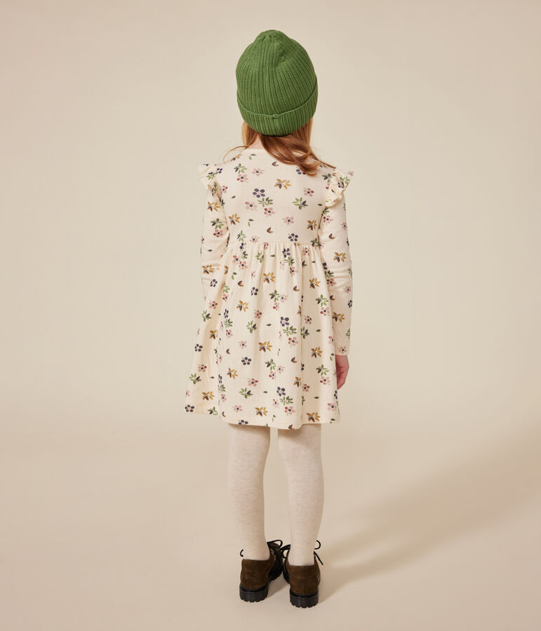 Meisjesjurk met lange mouwen van tubic ecru/multicouleur