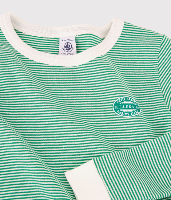 Pyjama snugfit à rayures vertes petit garçon en coton biologique vert GAZON/blanc MARSHMALLOW